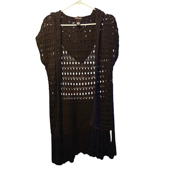 Wet seal y2k loose knit fringe hooded sleeveless cardigan festival size small - Picture 1 of 4